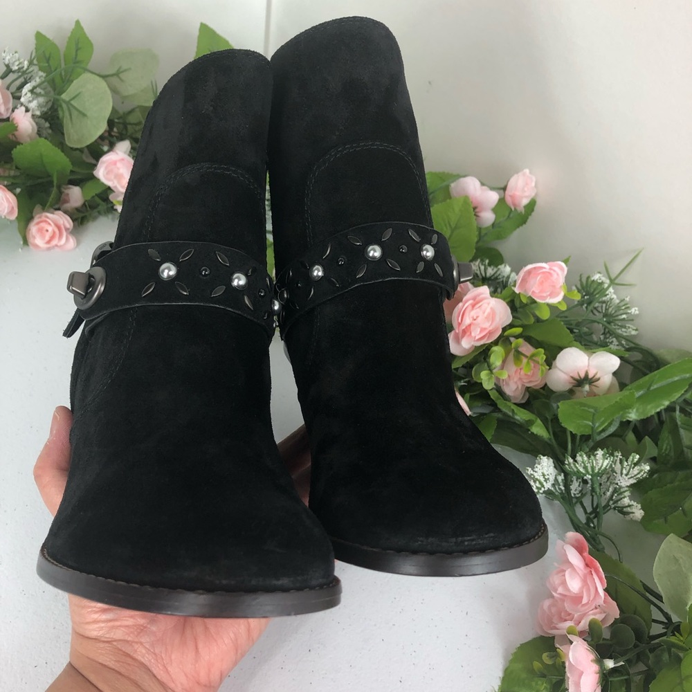 Coach black suede ankle boots floral stud size 5.5 - Picture 6 of 8